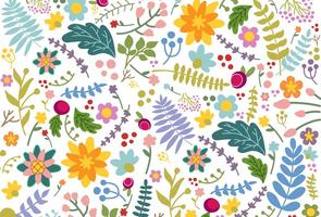 Vector Hand-Drawn Colorful Flowers Background