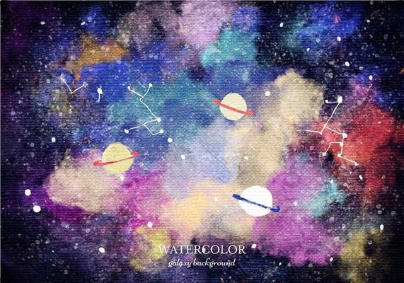 Vector Watercolor Planet Galaxy Background