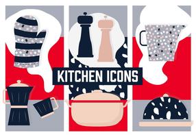 Flat Kitchen Vector Background with Various Elements