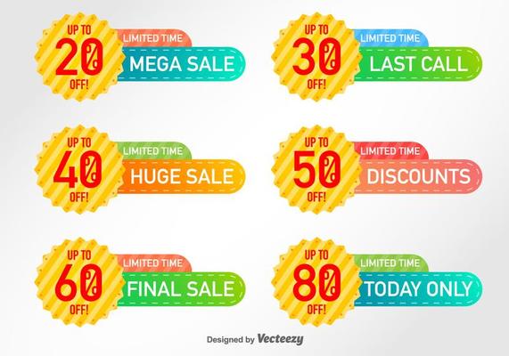 Set Of 6 Discount Labels Vector Elements