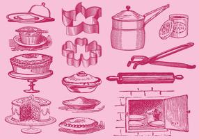Vintage Desserts And Kitchen Tool Vectors