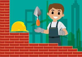 Bricklayer Building Wall Vector