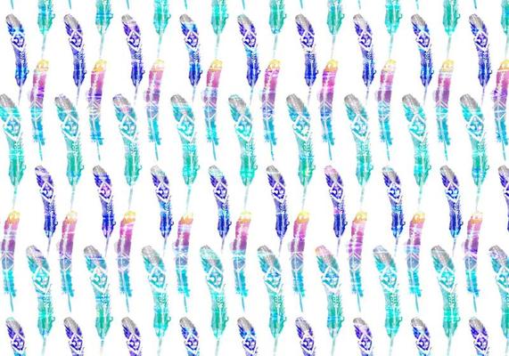 Vector Bright Watercolor Bohemian Feather Pattern