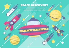 Flat Space Vector Illustration With Space Ship