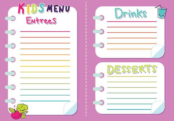 Kids Menu Vector Girls