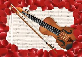 Violin With Notes Key And Red Petals Background vector