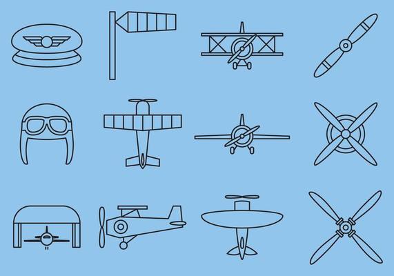 Retro Airplane Line Icons