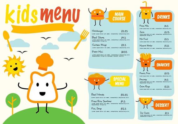 Free Template Kids Menu Vector