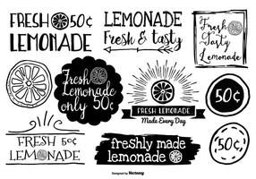 Etiquetas dibujadas a mano de la limonada del estilo vector