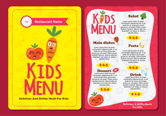 Cute Colorful Kids Menu Template