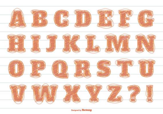 Collection of vintage style Paper Letters. Alphabet letters