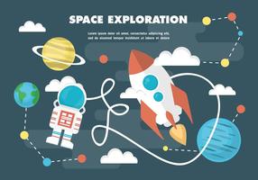 Flat Space Vector Illustration With Space Ship