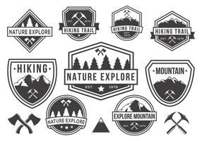 Libre Montaña y la Naturaleza Badges Vector Blanco y Negro