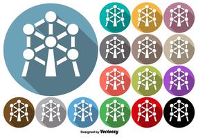 Set Of Rounded Buttons Of Atomium Monument Icon vector