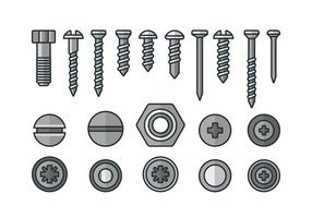 Tornillos, tuercas y remaches iconos vector