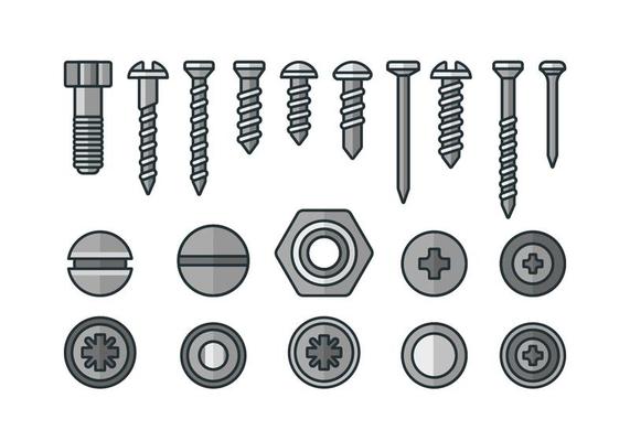 Screws, nuts and rivets icons