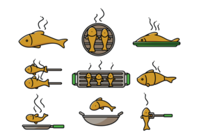 Fish Fry Icons Vector