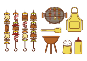 Brochette Kebab Skewers Iconos Vector