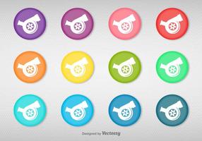 Vector Set Of Colorful Buttons With Turbocharger Icon