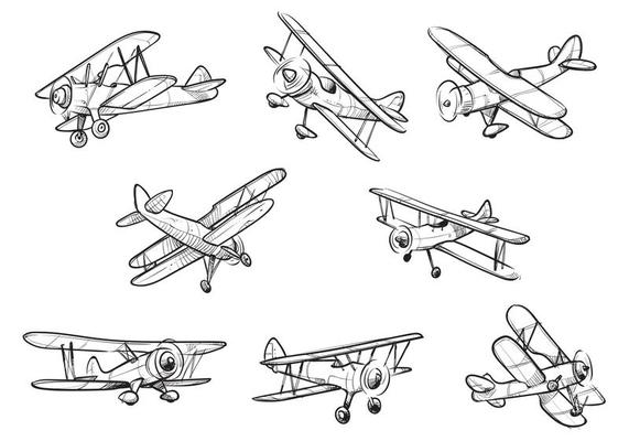 Biplane Drawing - Etsy