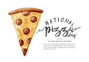 Free National Pizza Day Watercolor Vector