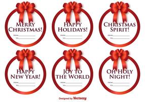 Vector Set Of Round Labels With Christmas Messages And Bows