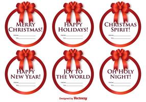 Vector Set Of Round Labels With Christmas Messages And Bows