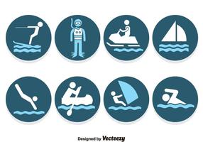 Water Sports Blue Icons Vector