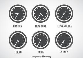 Time Zone Grey Clock Vector Set