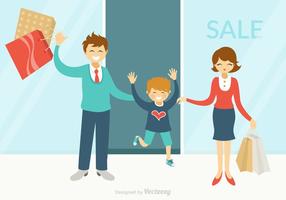 Happy Family Shopping Vector