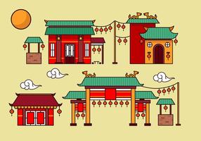 China town decoration building flat vector