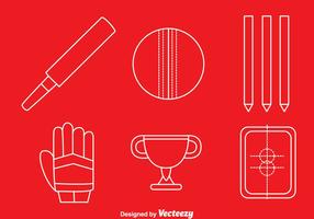 Cricket Element White Line Icons Vector