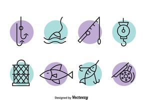 Fishing Element Line Icons Vector