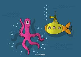 Submarine and Octopus Vector