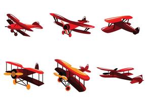 Bright Red Biplane Vector