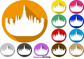 Vector Set Of Colorful Buttons Of Bangkok Skyline Icon