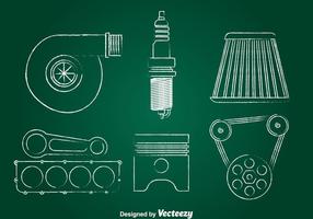 Turbo motor tiza Dibujar iconos Set vector