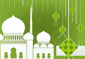 Flat design of Ketupat and Mosque vector
