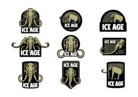 Mammoths in Ice Age Vector Labels