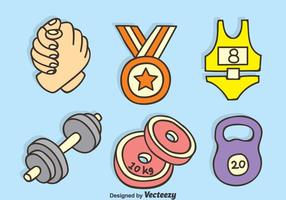 Arm Wrestling And Fitness Hand Drawn Icons Vector