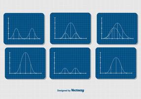 Conjunto de diagramas de curvas de campana gaussianas vector