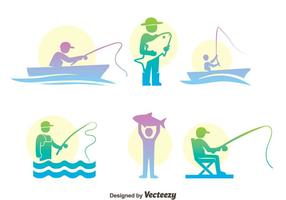 Pesca de pescado iconos de colores conjunto de vectores