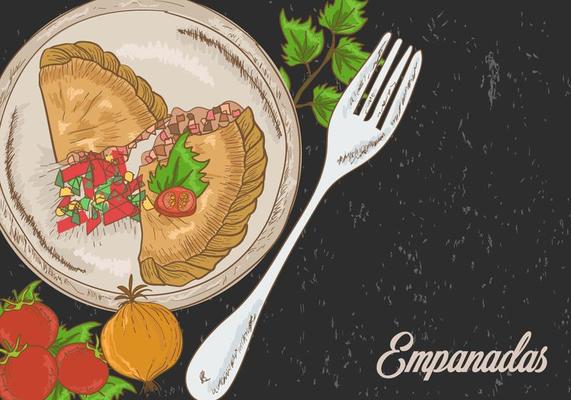 Empanadas Fried With Garnish Illustration