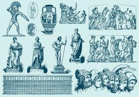Blue Greek Art Illustrations vector