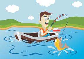 Fisherman Fishing In Lake vector