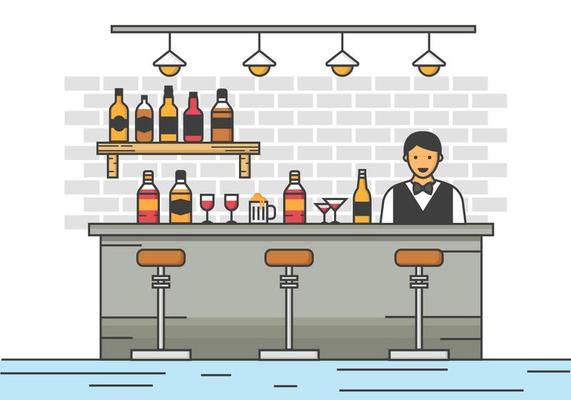 Barman Server at the Bar Vector Illustration