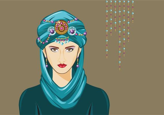 Turquoise Turban Woman Vector 