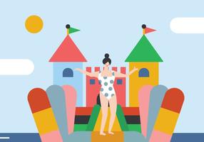 Girl with her Bounce House vector