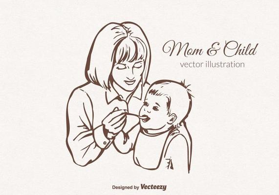 Vector Mom And Child Illustration