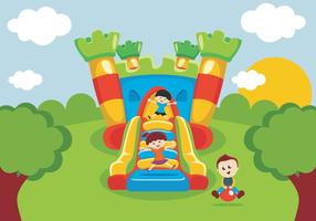 Kids Have Fun On Bounce House vector